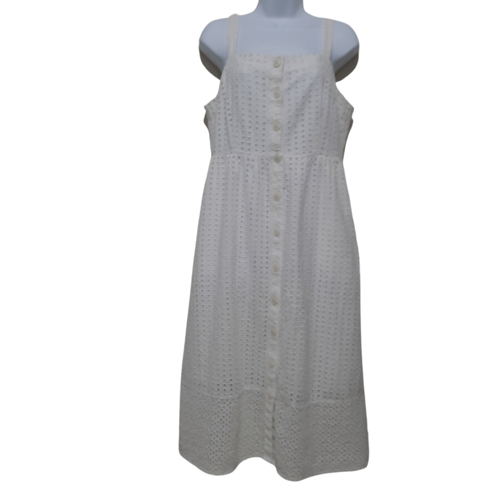 J. Crew White Cotton Coletta Button Front Eyelet Dress Size 14